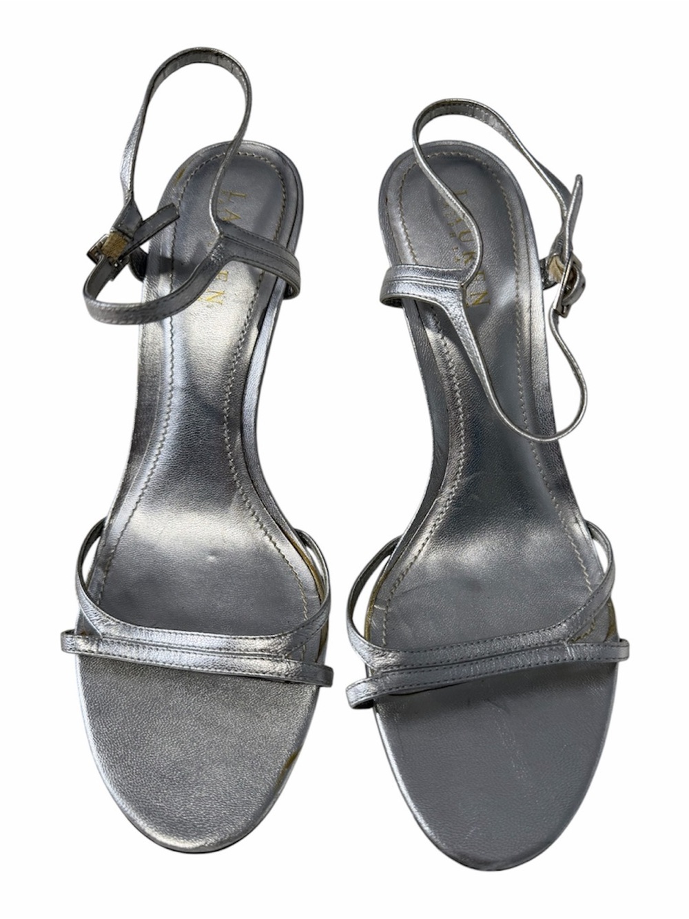 Lauren Ralph Lauren 10M Silver Metallic Strappy Sandals Wedding Party Dinner